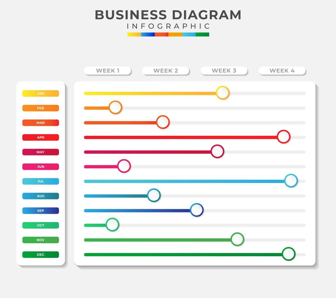 12 meses moderno Linha do tempo diagrama roteiro com progresso calendário, apresentação vetor infográfico. infográfico modelo para negócios.
