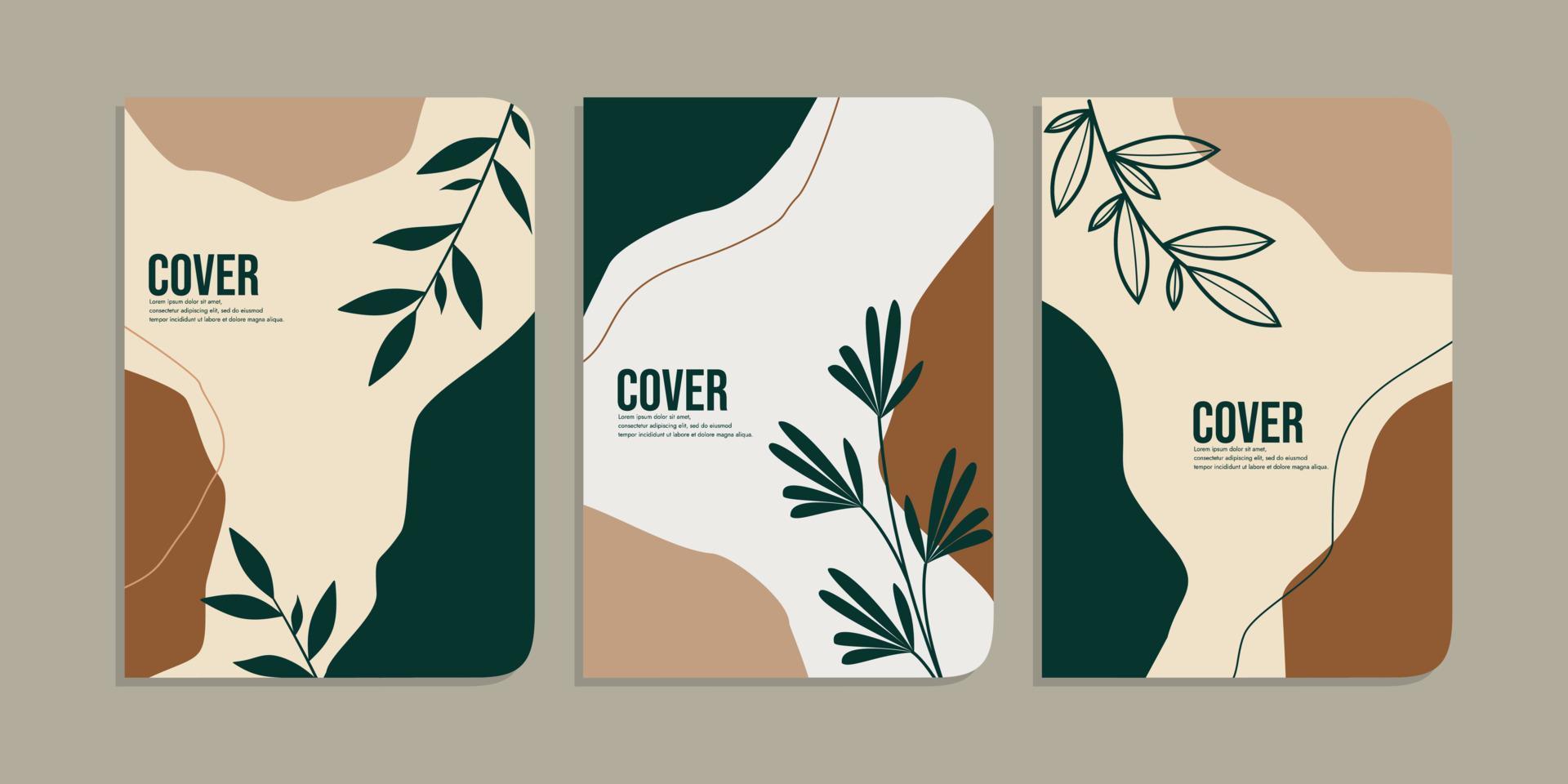 conjunto do livro cobrir desenhos com mão desenhado floral decorações. abstrato retro botânico background.size a4 para cadernos, diário, convite, planejadores, brochuras, livros, catálogos vetor