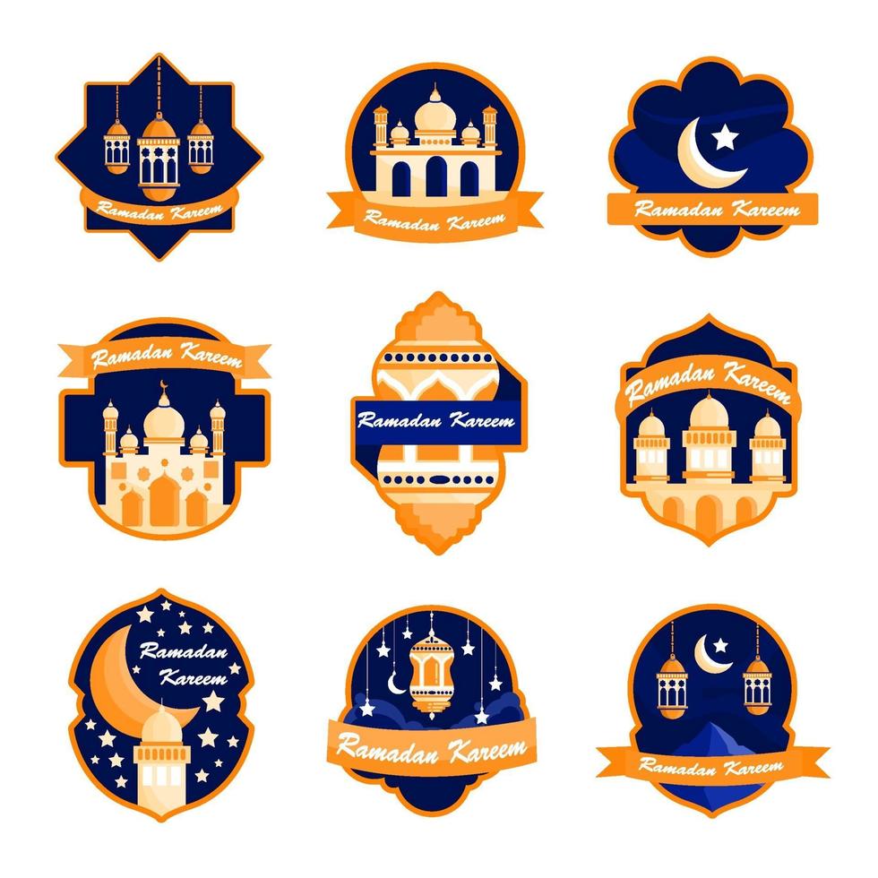 emblema ramadan azul e laranja vetor
