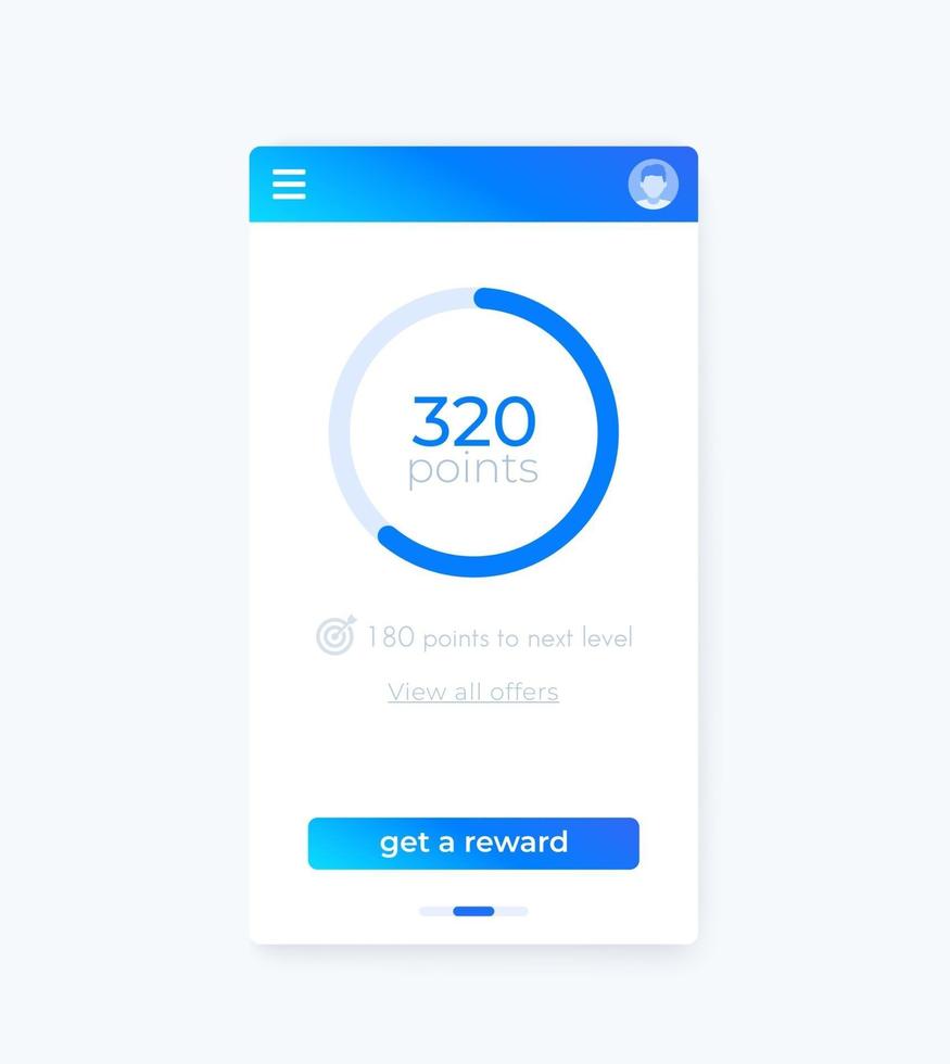 aplicativo de recompensa, design de vetor de interface do usuário para dispositivos móveis