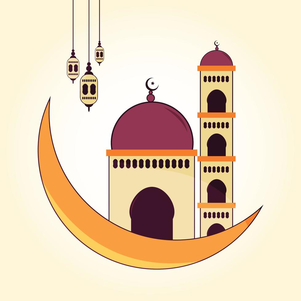 moderno plano elegante islâmico mesquita vetor ilustração com lua