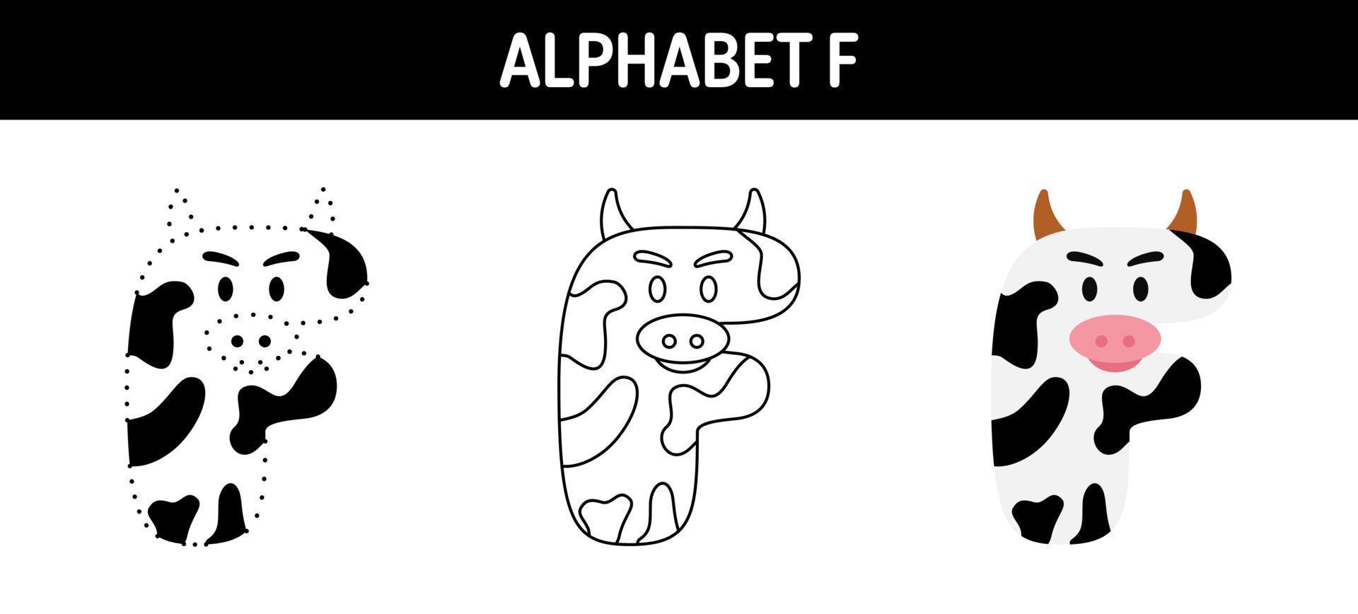 alfabeto f planilha de rastreamento e coloração para crianças vetor