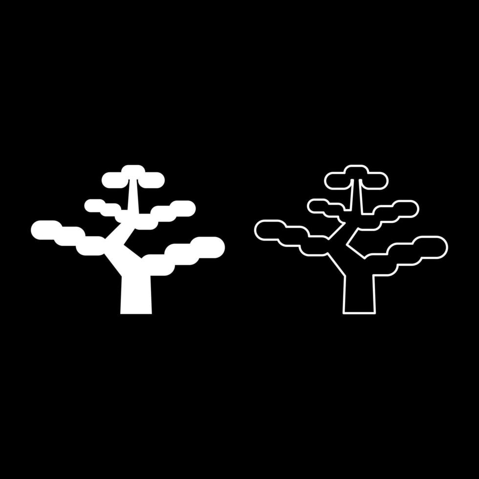 bonsai árvore japonês conjunto ícone branco cor vetor ilustração imagem sólido preencher esboço contorno linha fino plano estilo