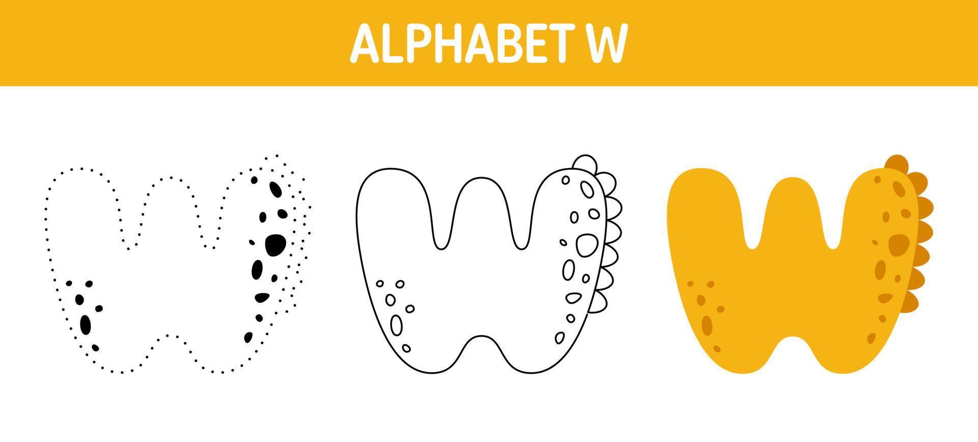 alfabeto w planilha de rastreamento e coloração para crianças vetor