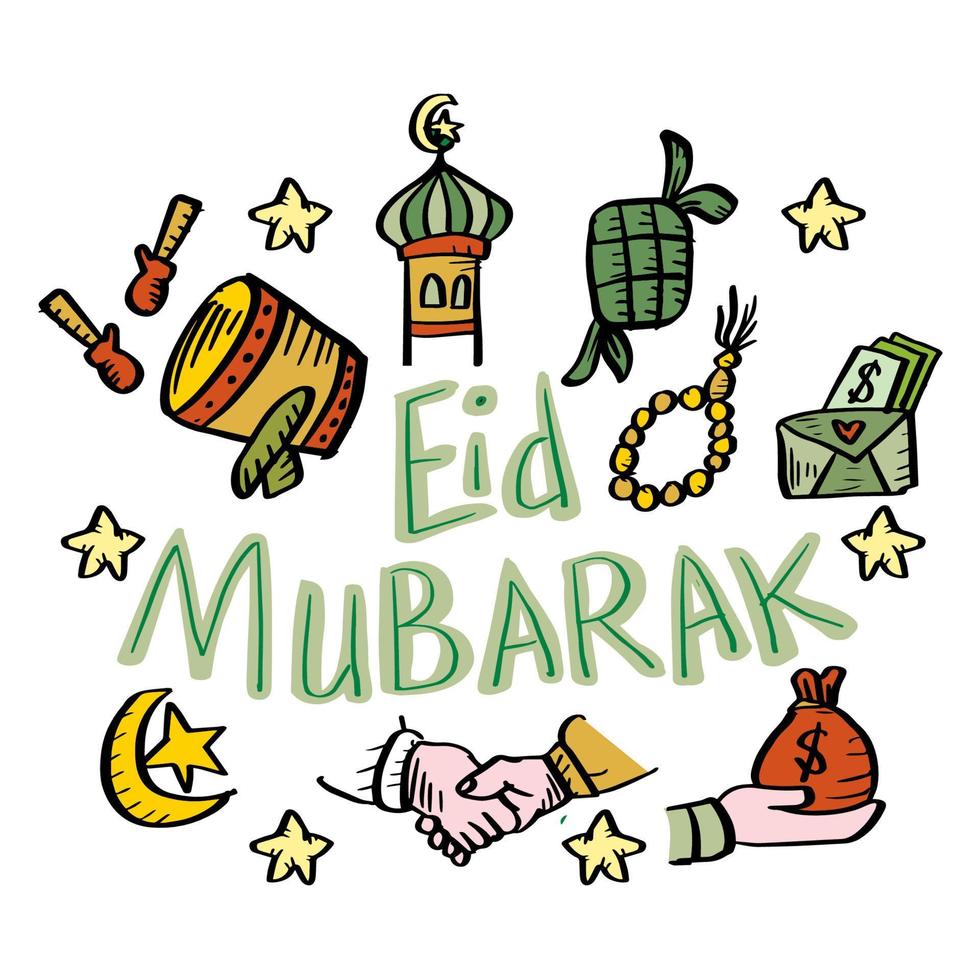 conjunto do rabisco eid mubarak. mão desenhando ilustração. vetor