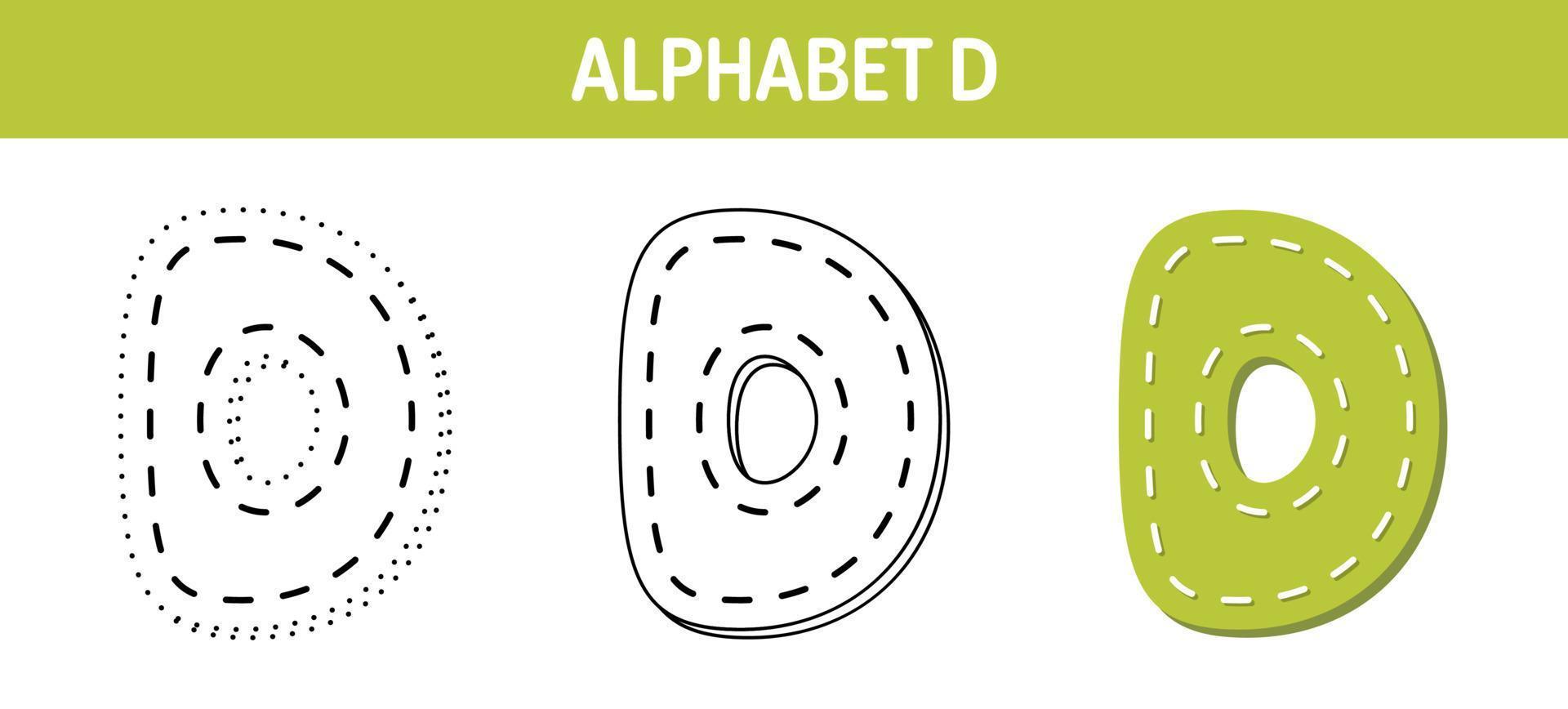 planilha de desenho e coloração do alfabeto d para crianças vetor