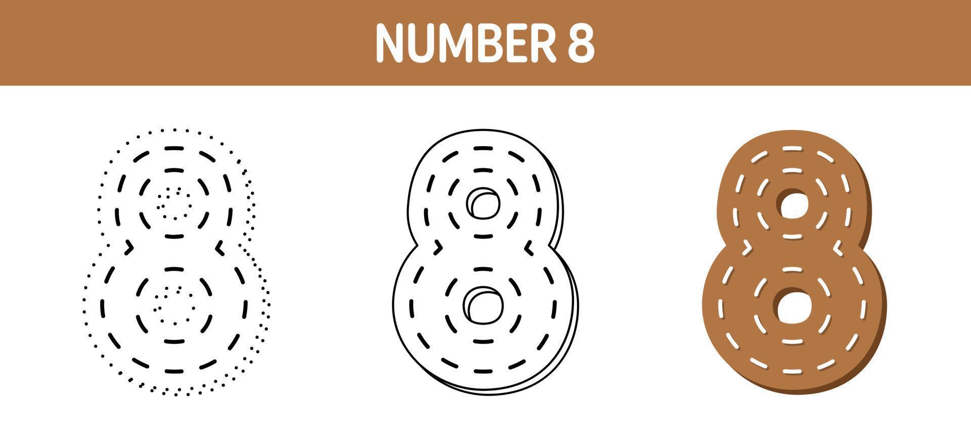 folha de trabalho de rastreamento e coloração número 8 para crianças vetor