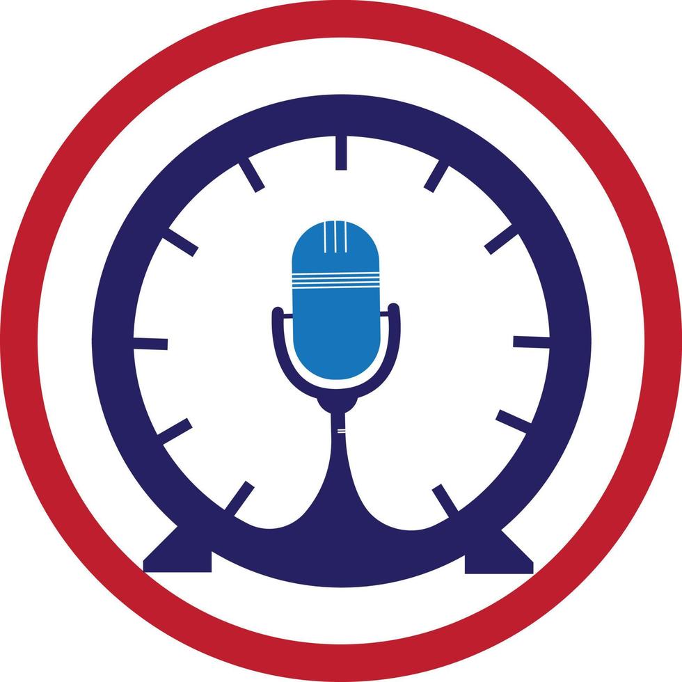 modelo de design de logotipo de vetor de tempo de podcast. ícone de design de logotipo de vetor de relógio mic.