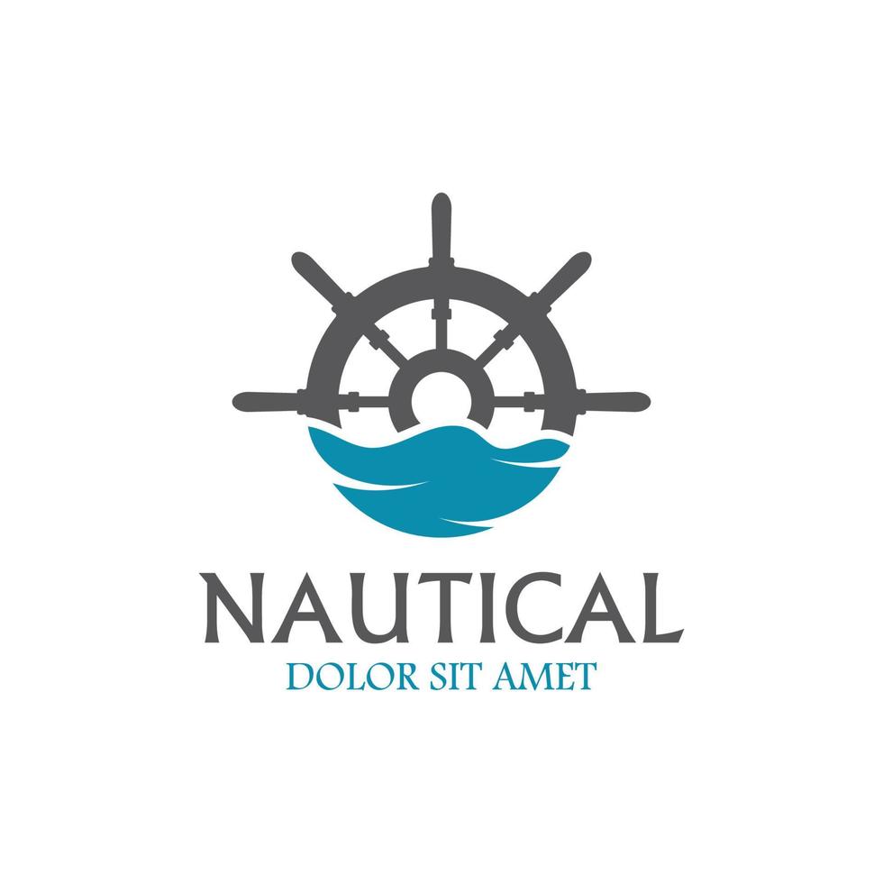 cruzeiro navio leme modelo logotipo Projeto com oceano ondas. vetor