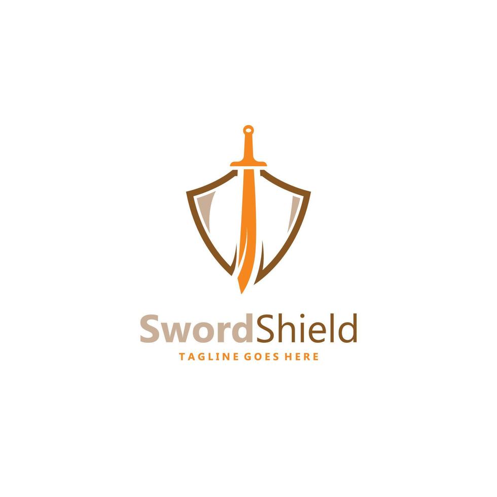 design de logotipo de espada e escudo. vetor