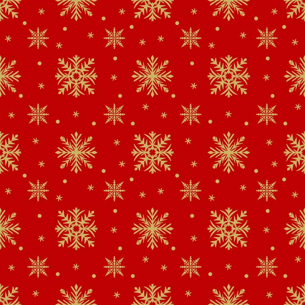 ouro flocos de neve e estrelas desatado padronizar em uma vermelho fundo, vetor Natal ilustração.
