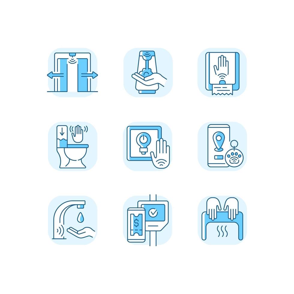 conjunto de ícones de cor azul rgb de tecnologia sem contato vetor