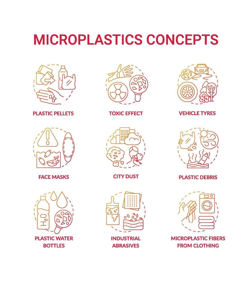 conjunto de ícones de conceito de microplásticos vetor
