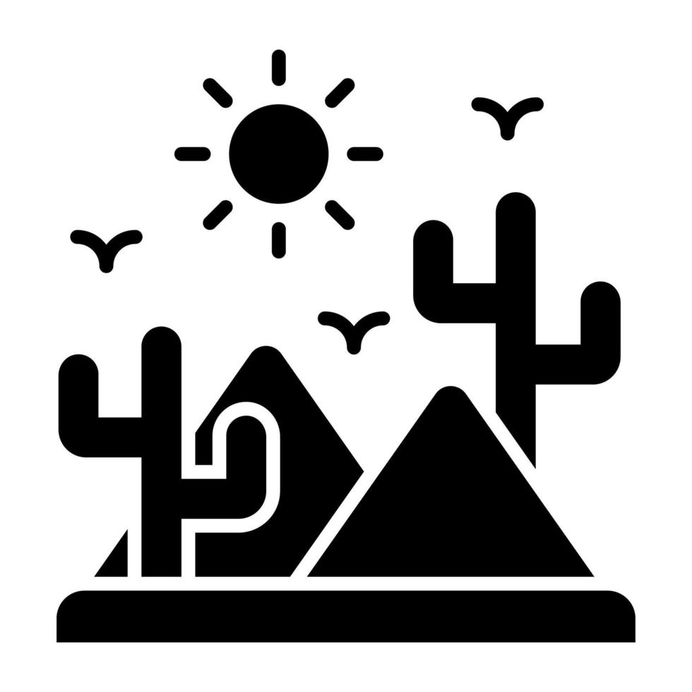 cacto com areia pilha e Sol mostrando ícone do deserto dentro moderno estilo vetor