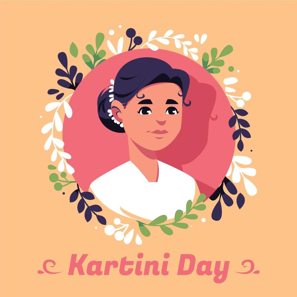 ilustração do dia kartini com mulheres em um quadro de flor em círculo vetor