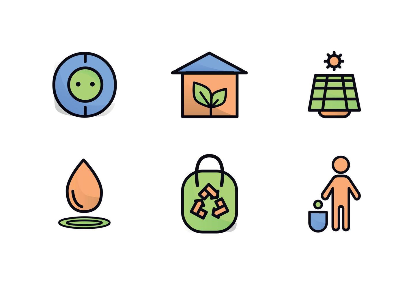 ecologia ícones. ícone definir. natureza, pureza, plantar, casa, eco casa, solar bateria, vetor