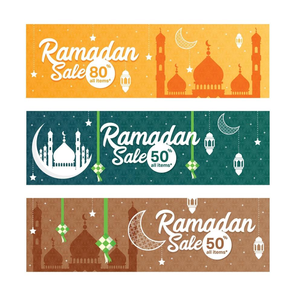 banner de venda do ramadã cravejado de ornamentos islâmicos vetor