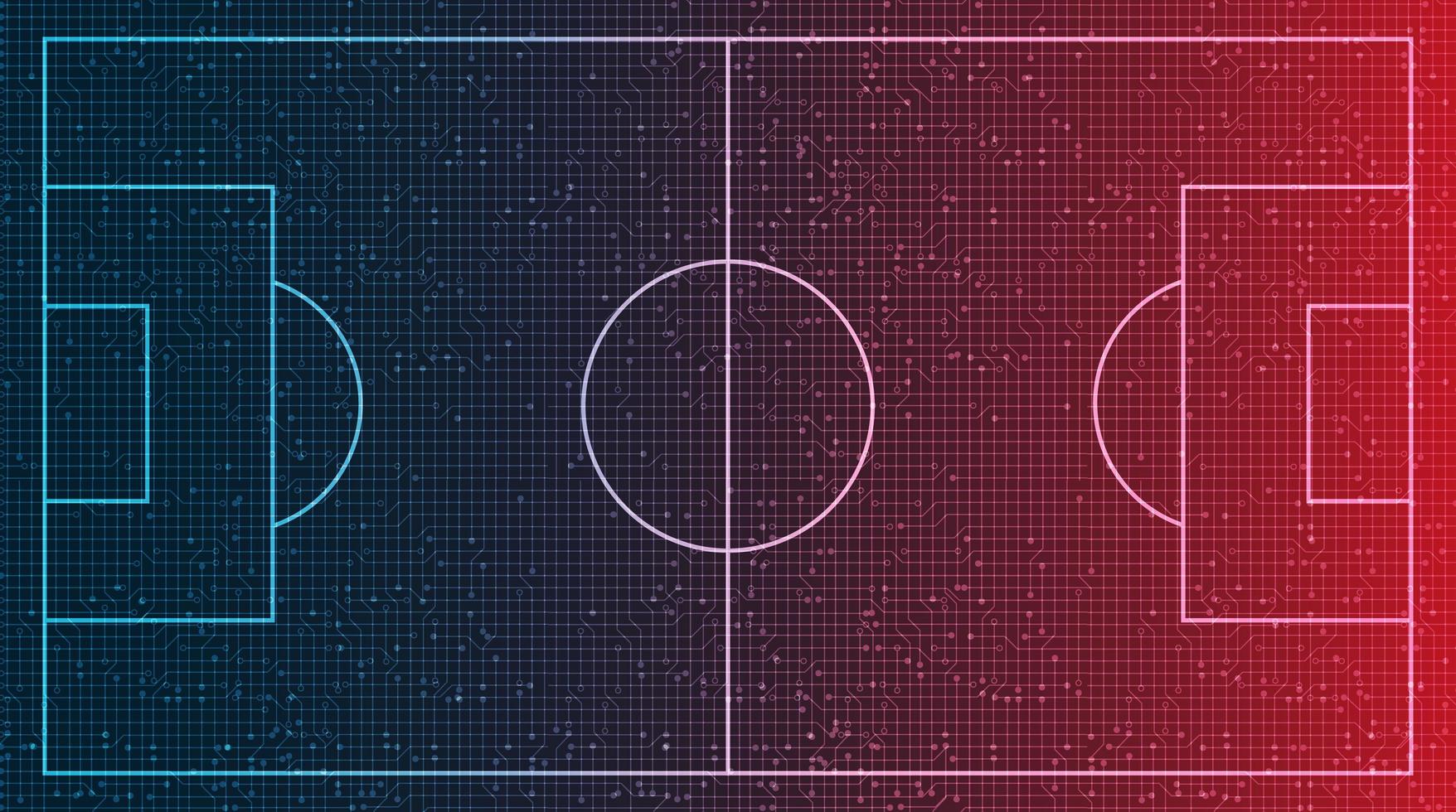 campo de futebol vermelho e azul em fundo de tecnologia digital vetor