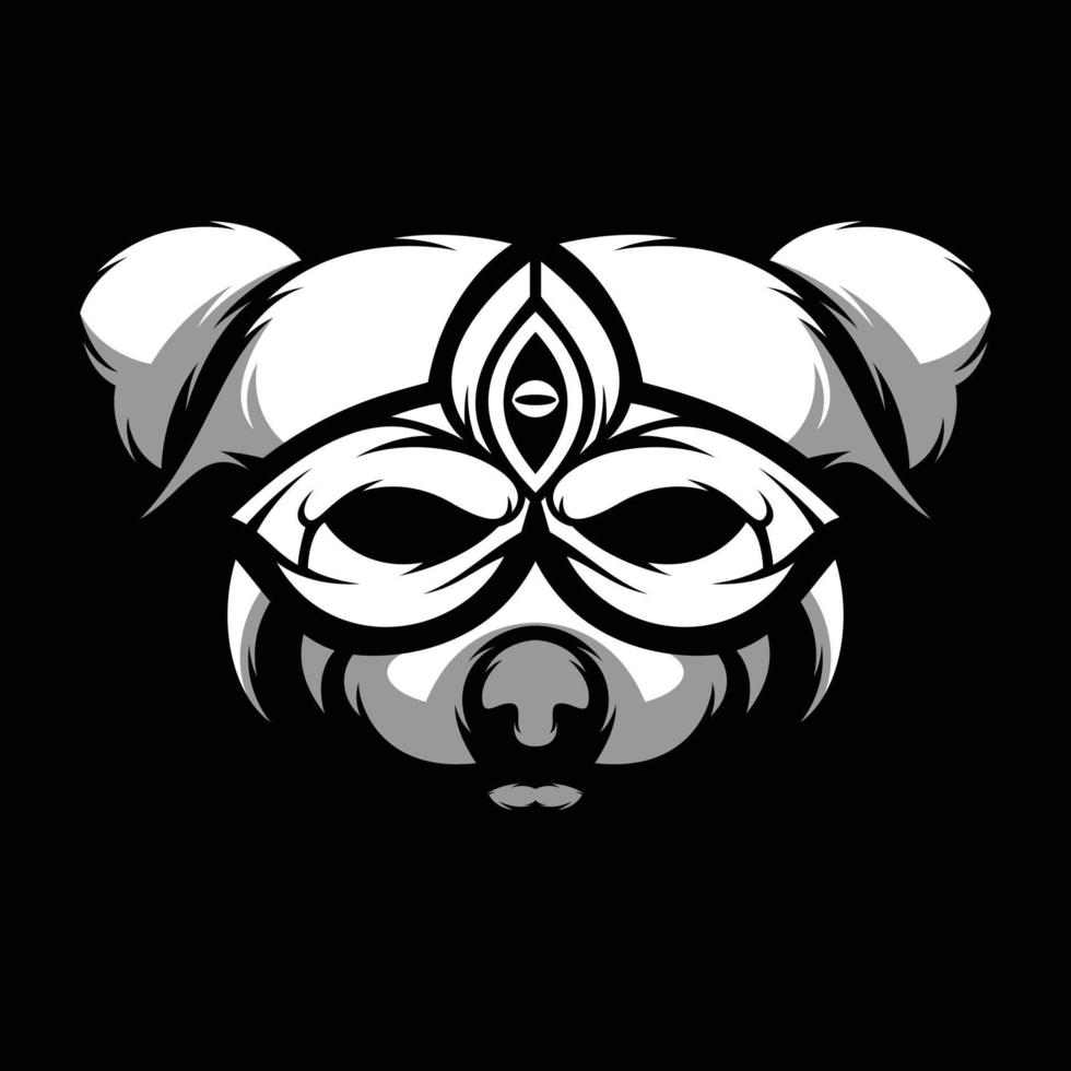 vermelho mascarar panda Preto e branco mascote Projeto vetor