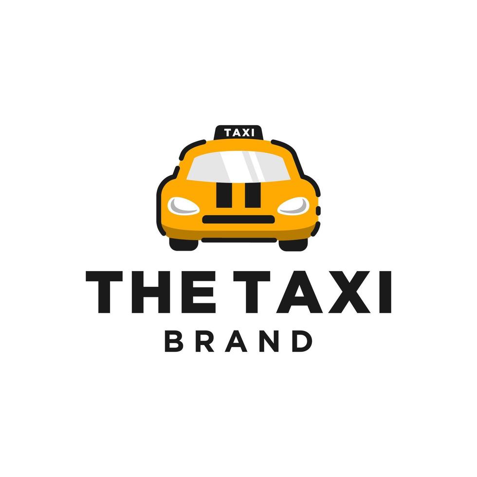 Táxi logotipo Projeto. amarelo táxi com Preto listras desenho animado ilustração. criança transporte desenhando Projeto vetor