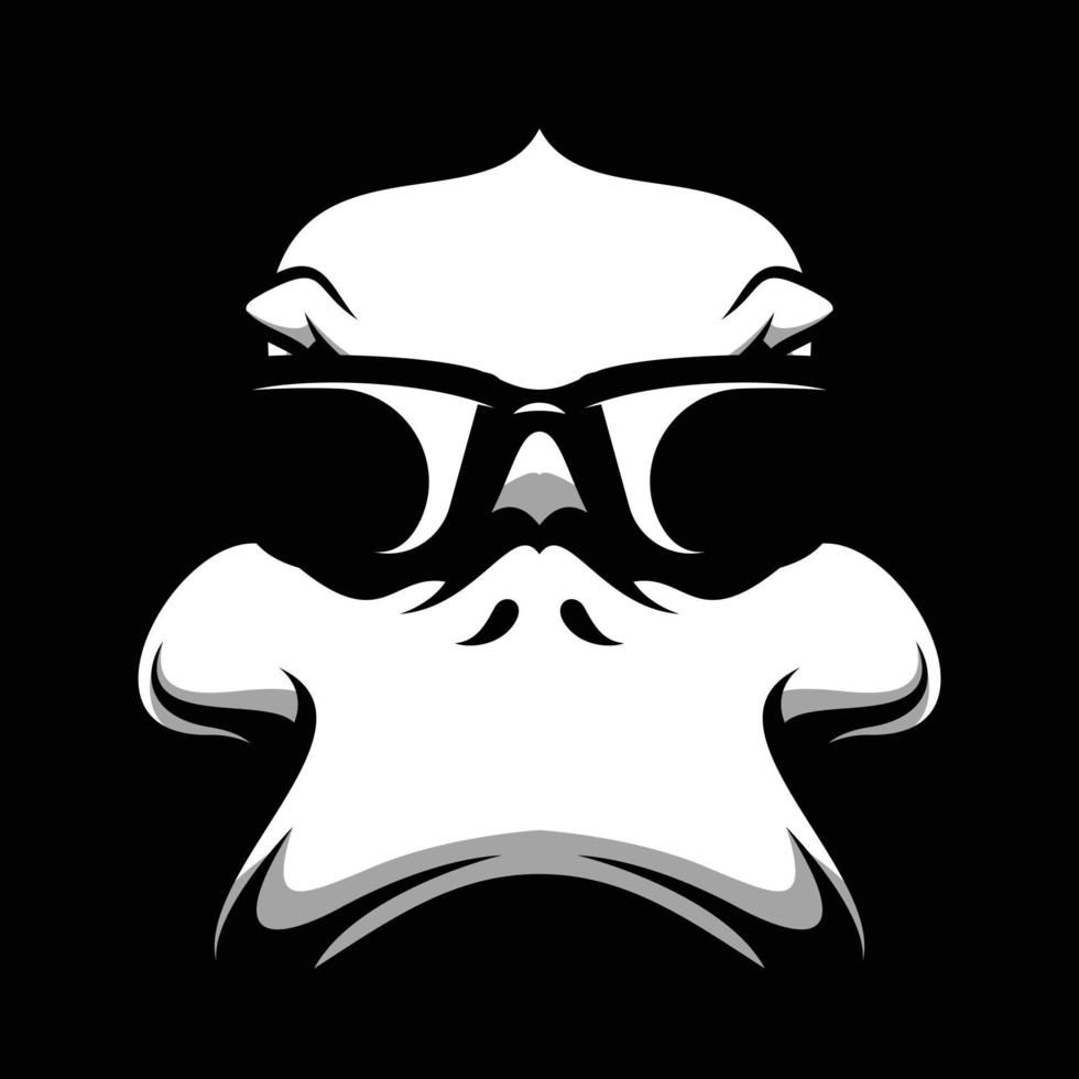 Pato oculos de sol Preto e branco mascote Projeto vetor
