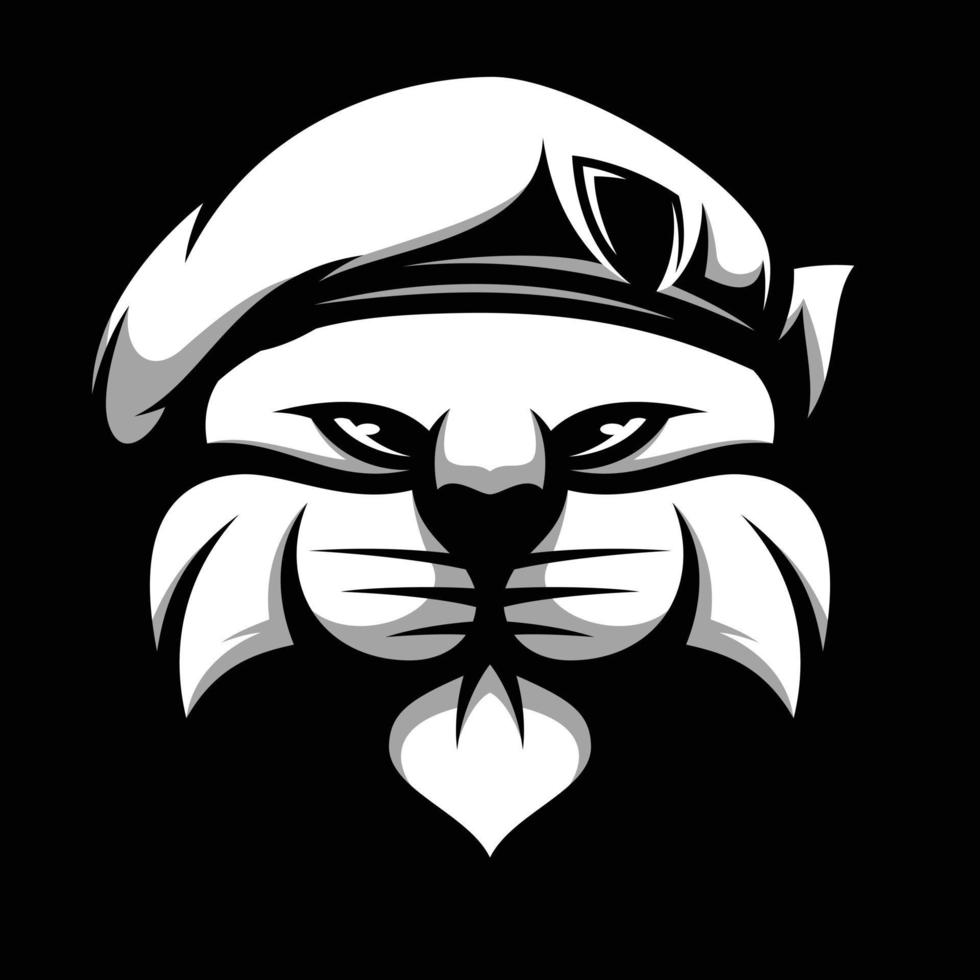gato exército Preto e branco mascote Projeto vetor