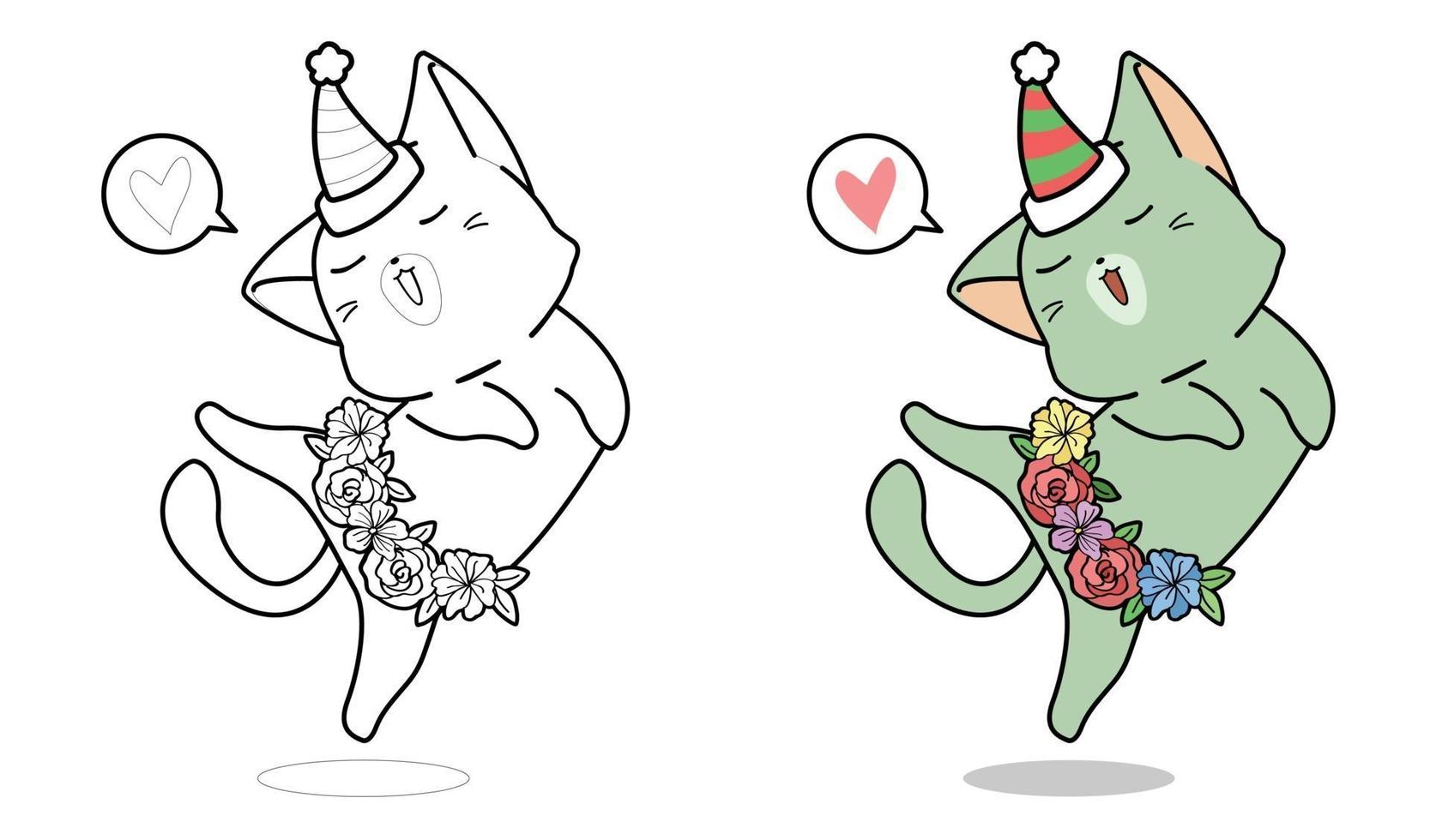 desenho animado gato está dançando para colorir para crianças vetor