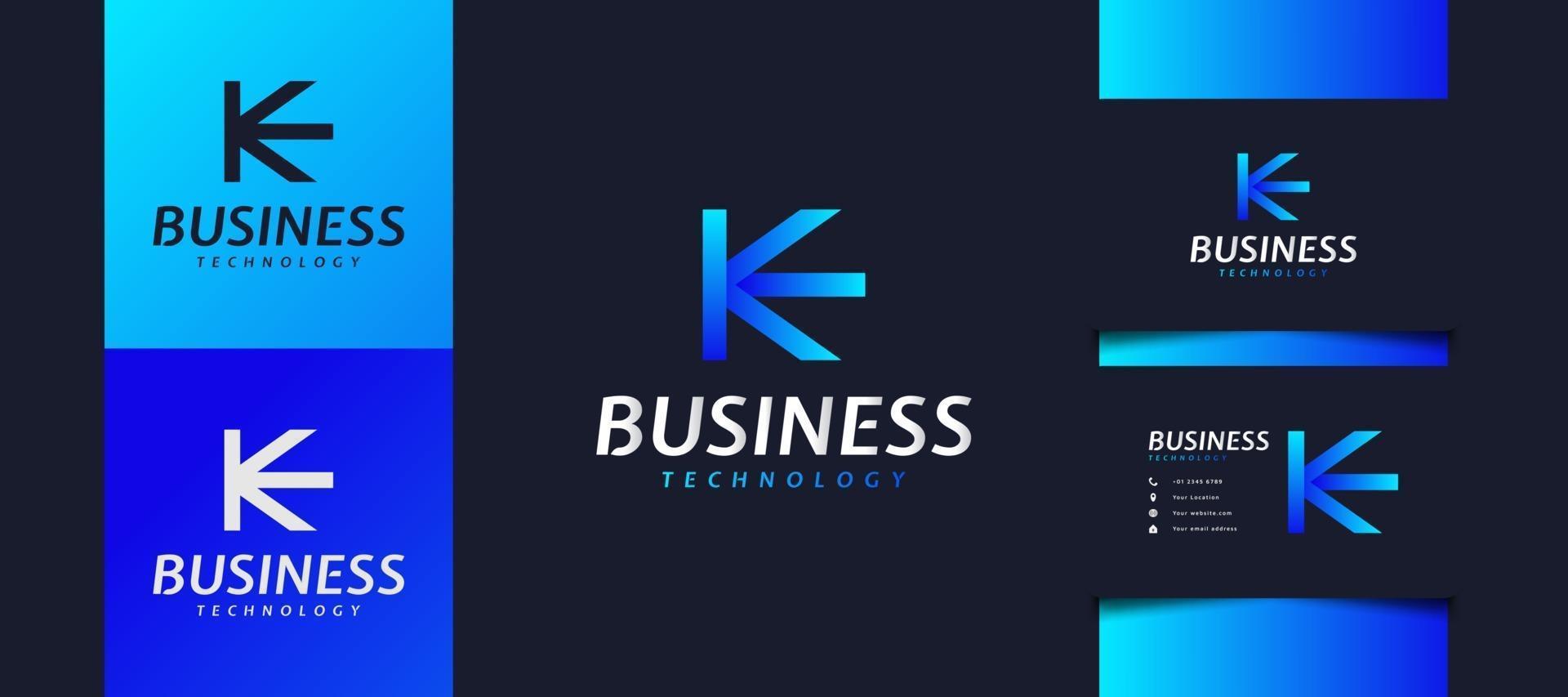 logotipo inicial das letras k ee em gradiente azul. utilizável para logotipos comerciais e de tecnologia. logotipo ke para negócios, aplicativo, startup e marca vetor