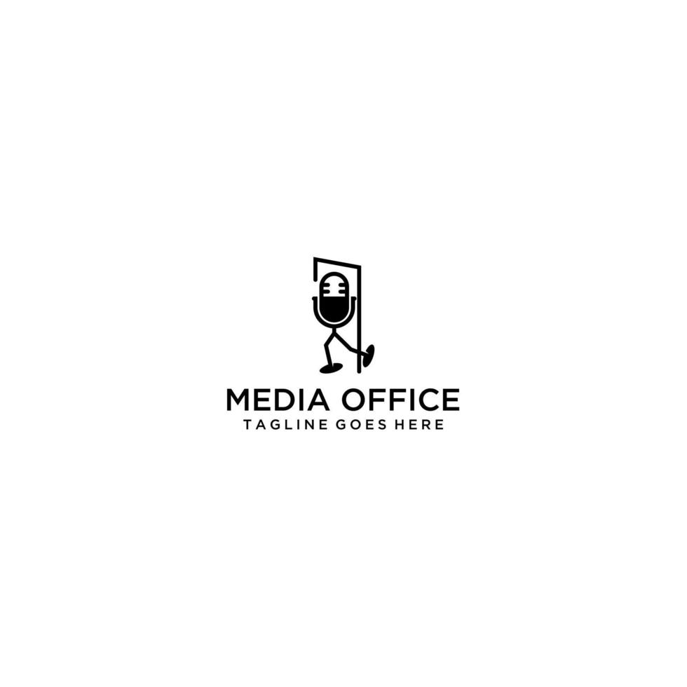 podcast ou rádio logotipo Projeto usando microfone e porta escritório ou conversa ícone vetor