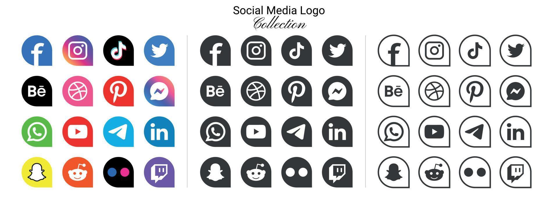 popular social rede logotipo ícones Facebook Instagram Youtube pinterest tiktok e etc logotipo ícones, social meios de comunicação ícone conjunto vetor