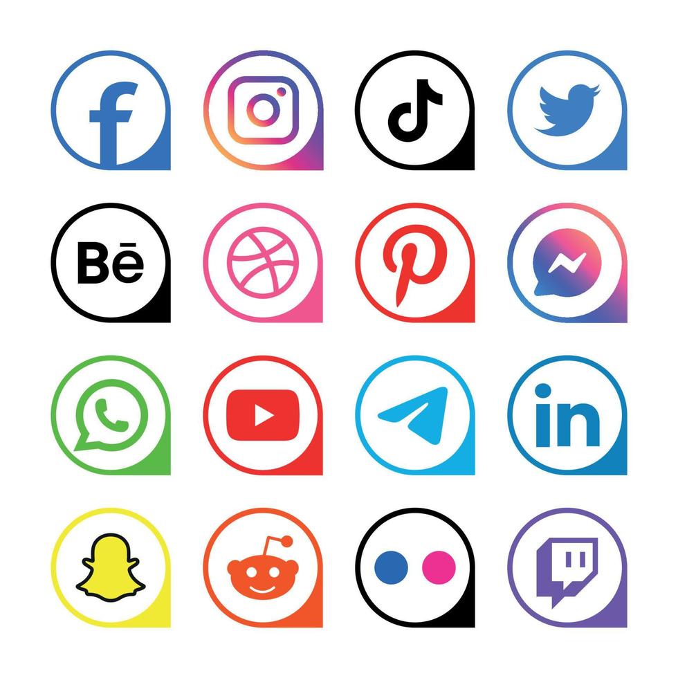 popular social rede logotipo ícones Facebook Instagram Youtube pinterest tiktok e etc logotipo ícones, social meios de comunicação ícone conjunto vetor