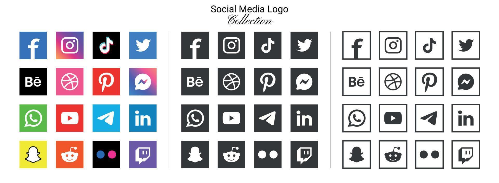 popular social rede logotipo ícones Facebook Instagram Youtube pinterest tiktok e etc logotipo ícones, social meios de comunicação ícone conjunto vetor