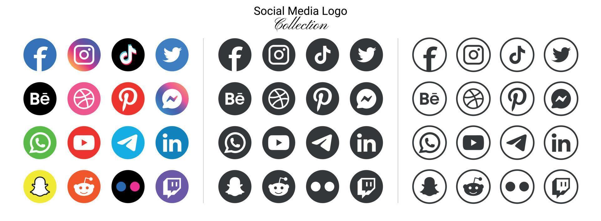 popular social rede logotipo ícones Facebook Instagram Youtube pinterest tiktok e etc logotipo ícones, social meios de comunicação ícone conjunto vetor