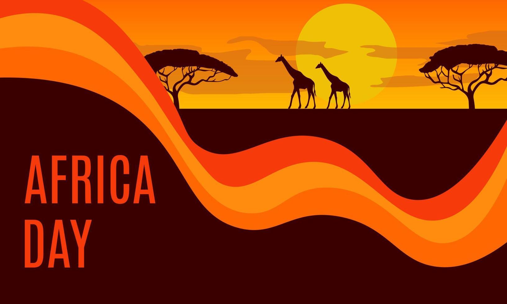 África dia. silhueta do girafa e árvores dentro savana. vetor África dia cartão.