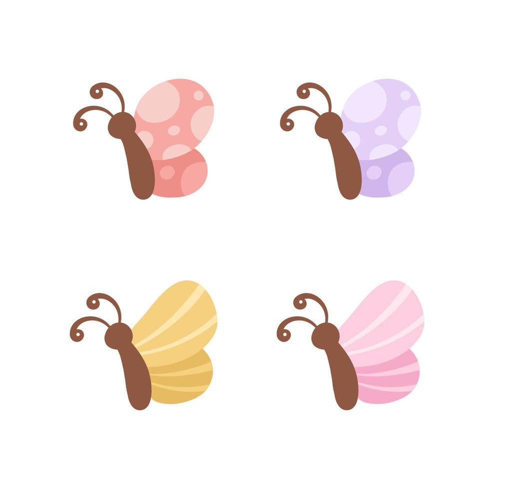 simples borboleta ícone lado Visão ilustração conjunto isolado em branco fundo. bonita vetor borboletas com Primavera e verão paleta para crianças.