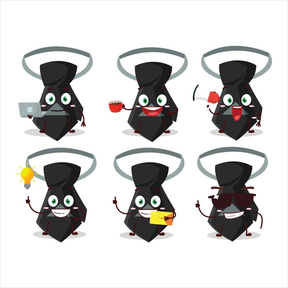 Preto gravata desenho animado personagem com vários tipos do o negócio emoticons vetor