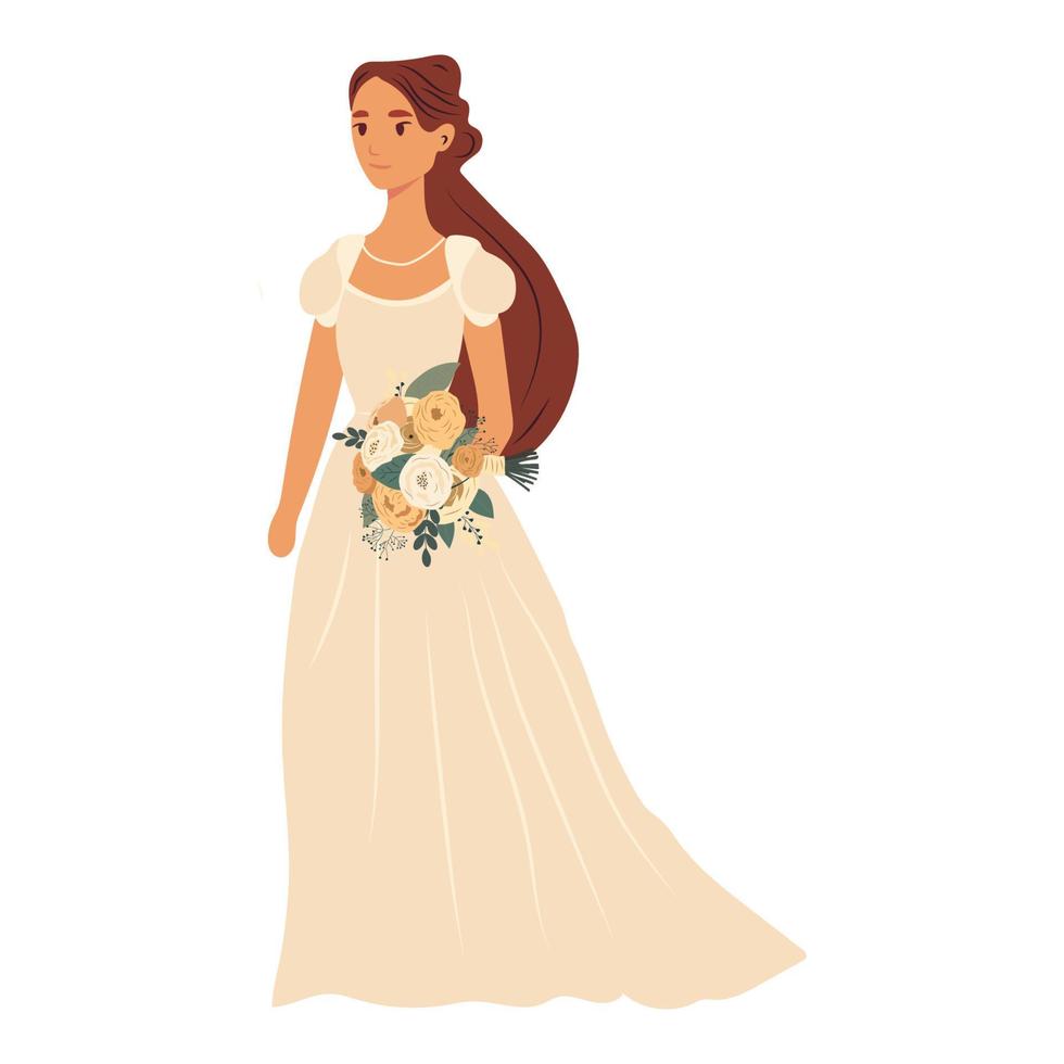a noiva com uma Casamento ramalhete do flores vetor ilustração dentro plano desenho animado estilo.