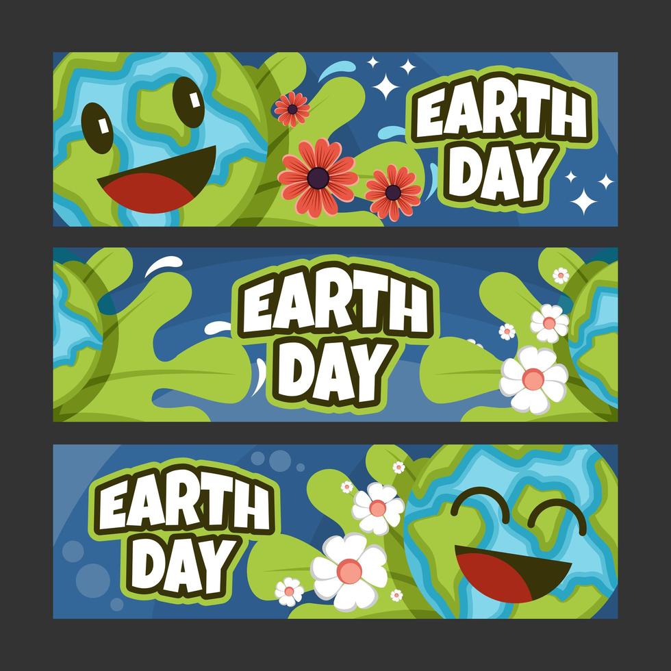 banner do dia da terra com personagem divertido da terra vetor