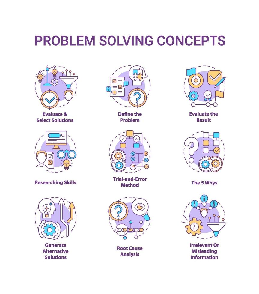 conjunto de ícones de conceito de resolução de problemas vetor