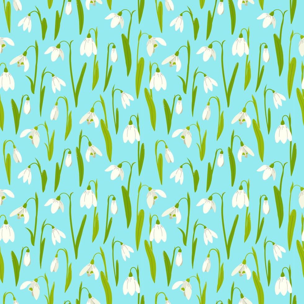 floral desatado padronizar com snowdrops em azul fundo. plano vetor