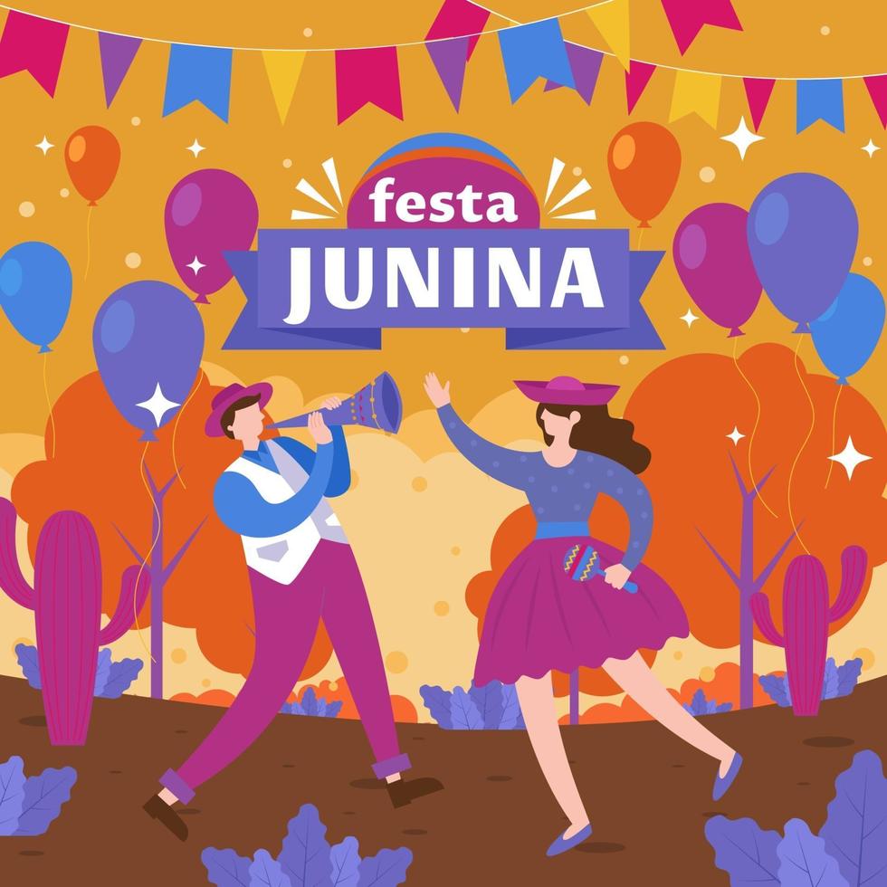 festa junina com duas pessoas dançando juntas vetor