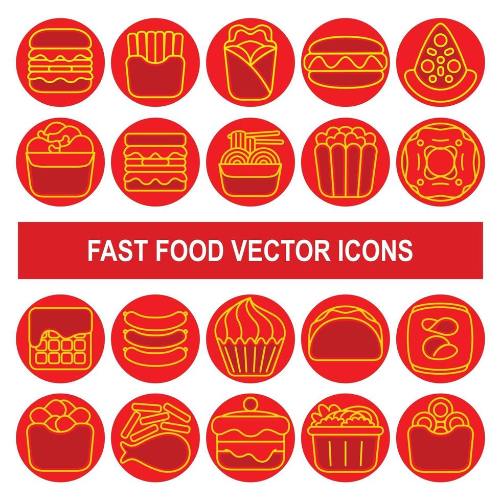 ícones do vetor de fast food no estilo de design do contorno.