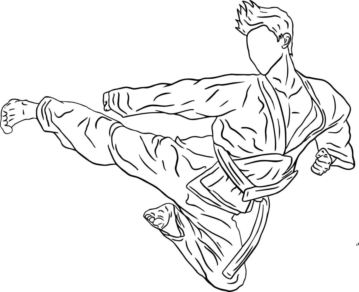 ilustração do taekwondoin fazendo Alto pontapé para taekwondo logotipo vetor