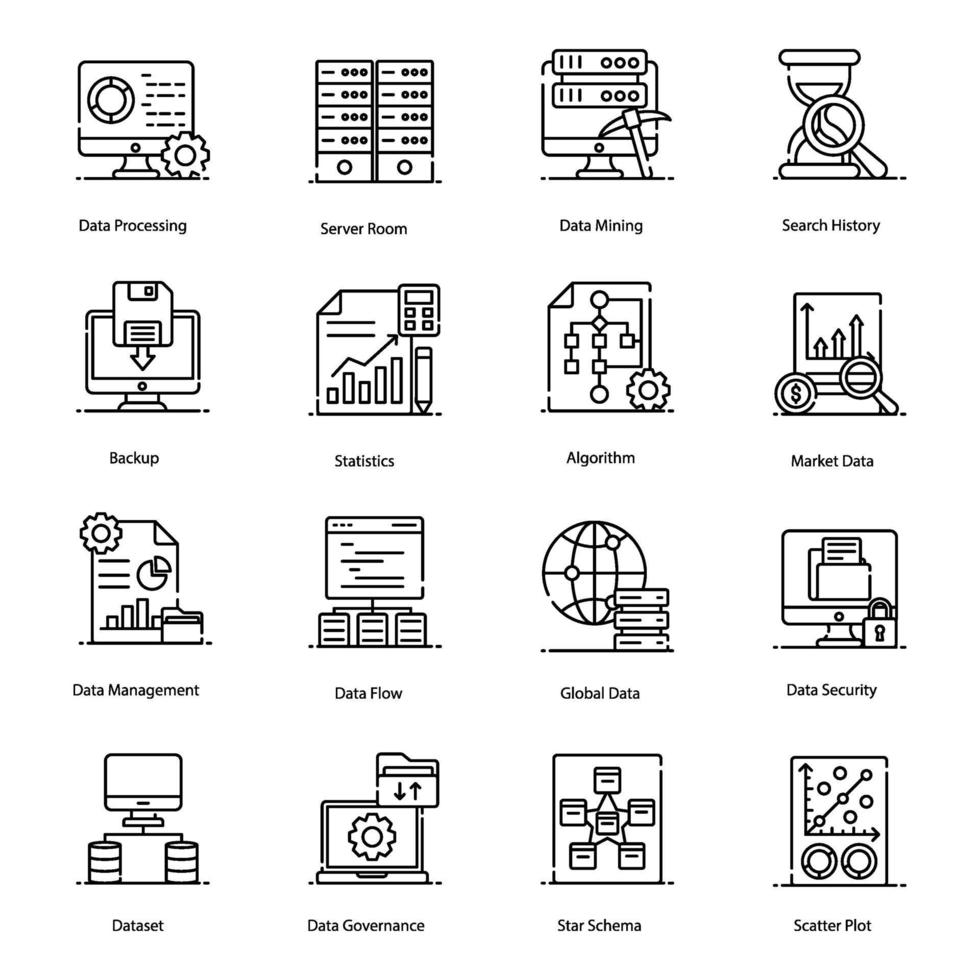 ícones de big data e processamento de dados vetor