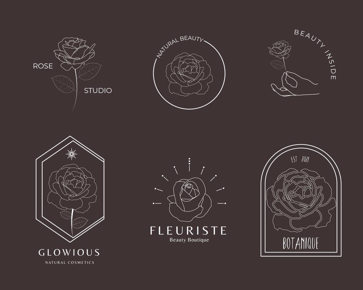 coleção de logotipo de flor rosa linear desenhada à mão vetor