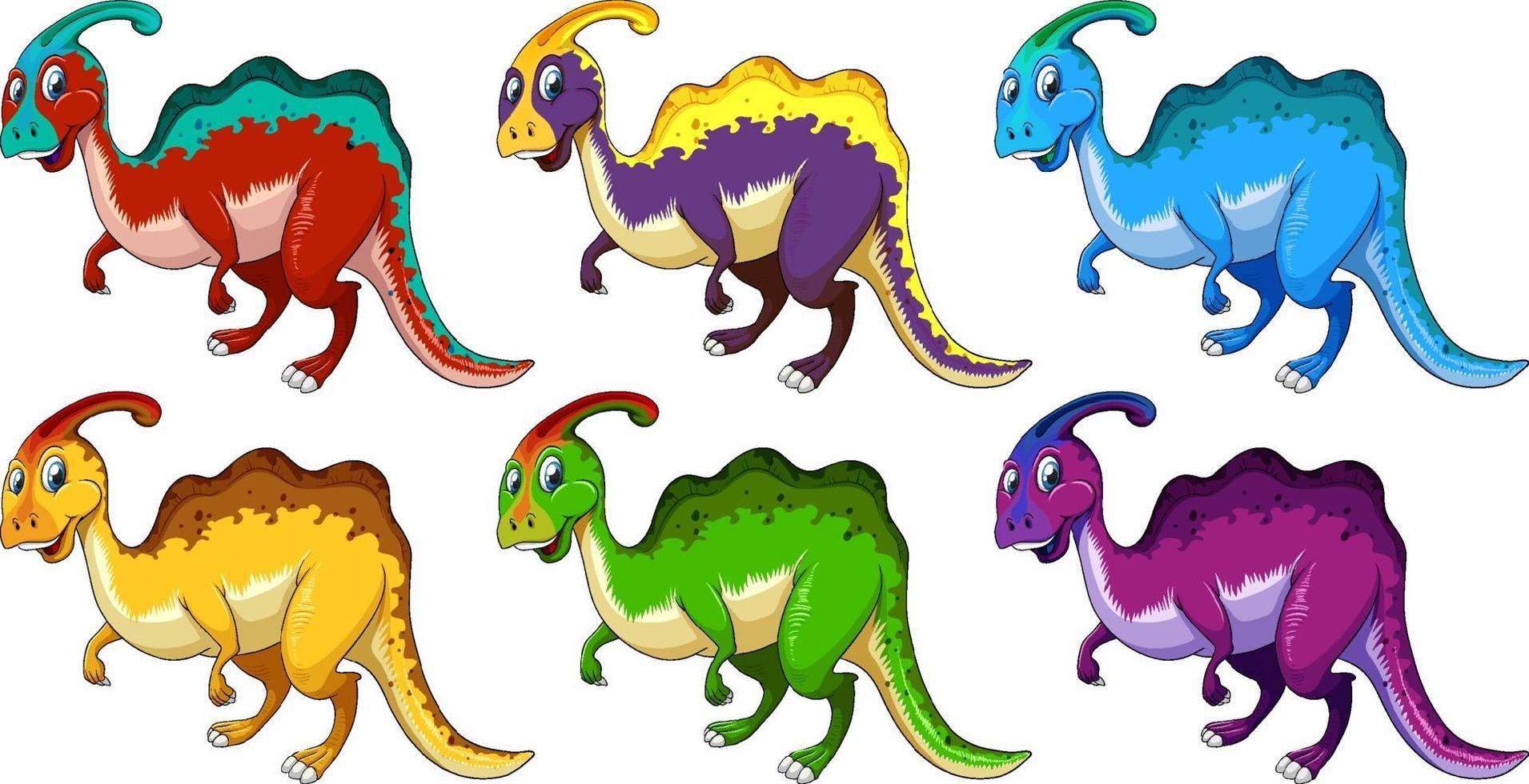 conjunto de personagem de desenho animado de dinossauro parassauro vetor