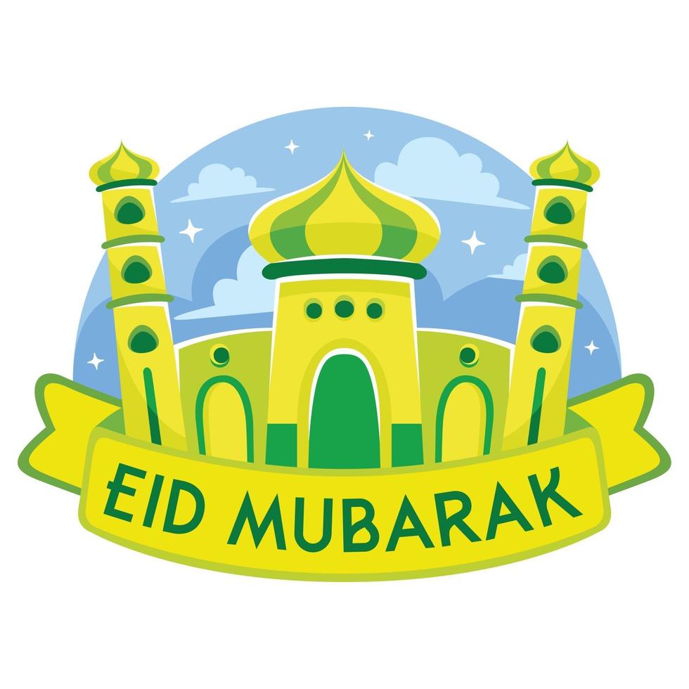 Saudação eid mubarak com estilo de design plano mesquita vetor