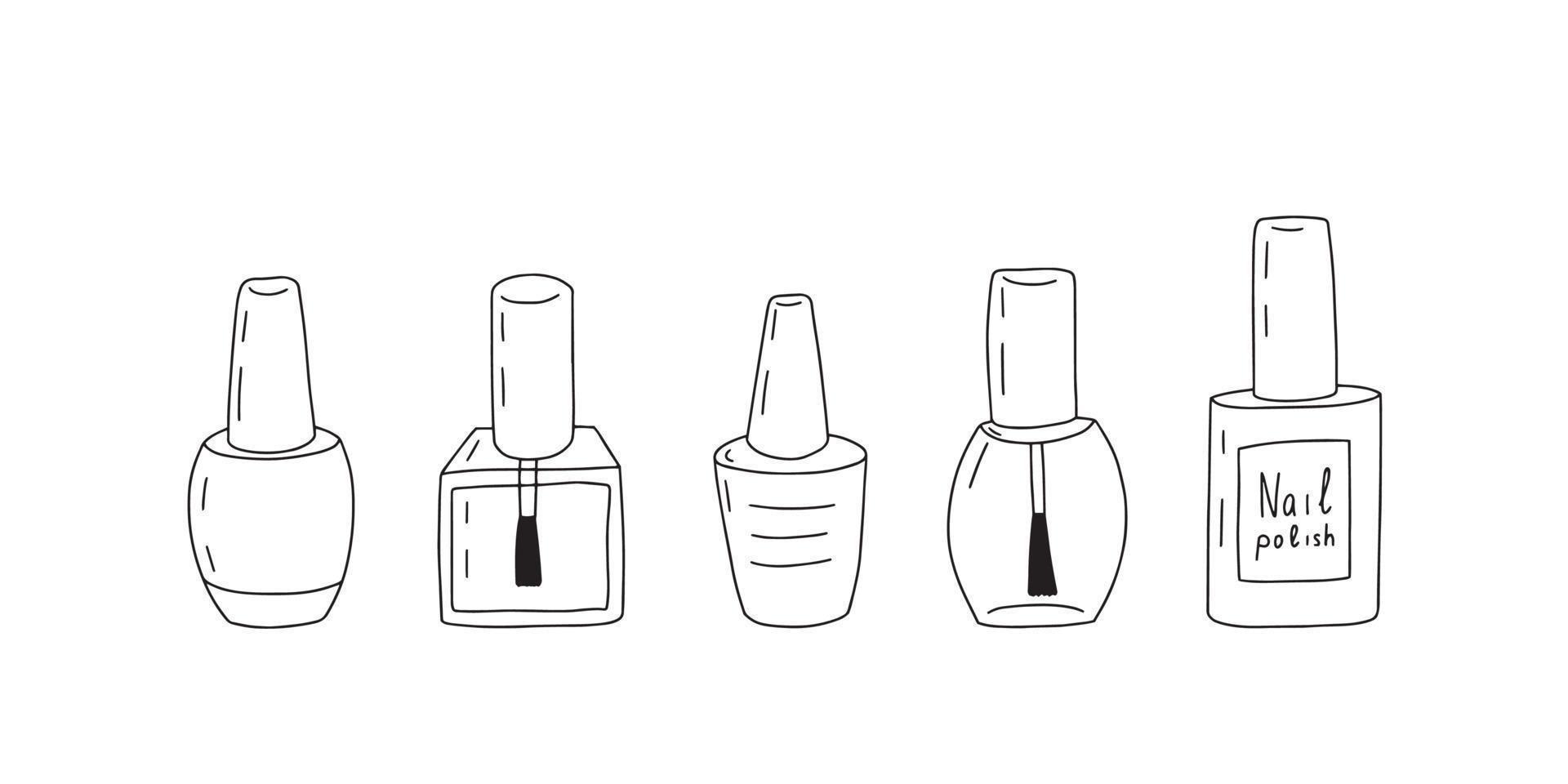 vetor conjunto do gel polonês garrafas. mão desenhado unha gel polonês dentro diferente garrafas conjunto