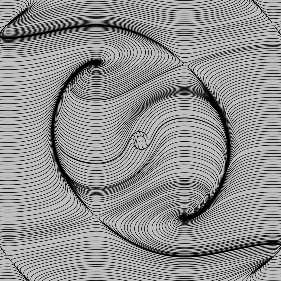 arte ótica, fundo listrado de vetor. gráfico de linhas de movimento abstrato liso onda preta curva. yin-yang, redemoinho, galáxia espiral. vetor