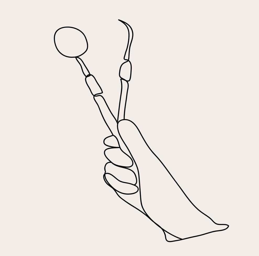 minimalista dentista linha arte, dental instrumentos, oral esboço desenho, simples esboço, vetor